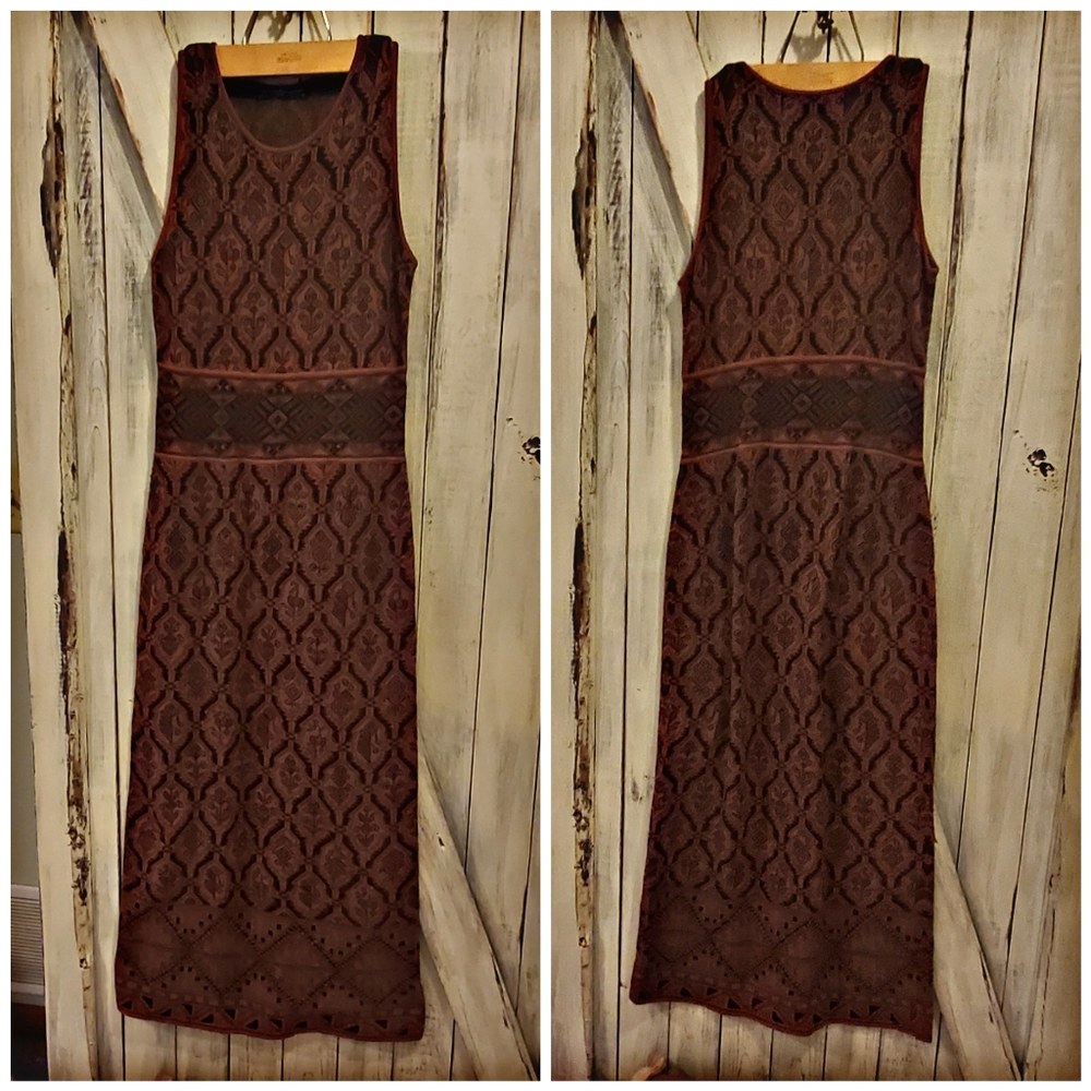 Peruvian Connection long sleeveless dress PIMA cotton Brown & Turquoise MEDIUM